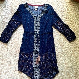 Blue purple patterned tunic dress women size small